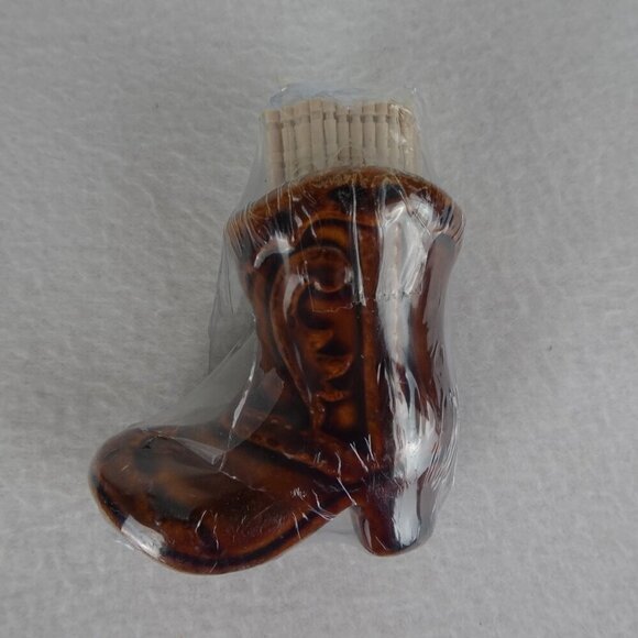 Toothpick Holder Cowboy Boot Brown Ceramic Western - Picture 2 of 10